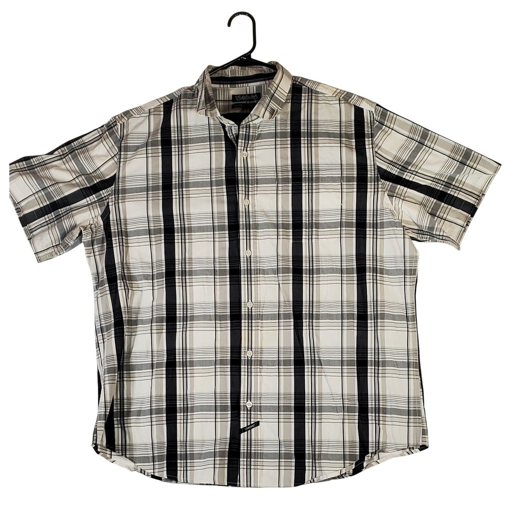 Ecko Unltd Mens 2X Large Plaid Short Sleeve Button‎ Up Shirt Black White Gray